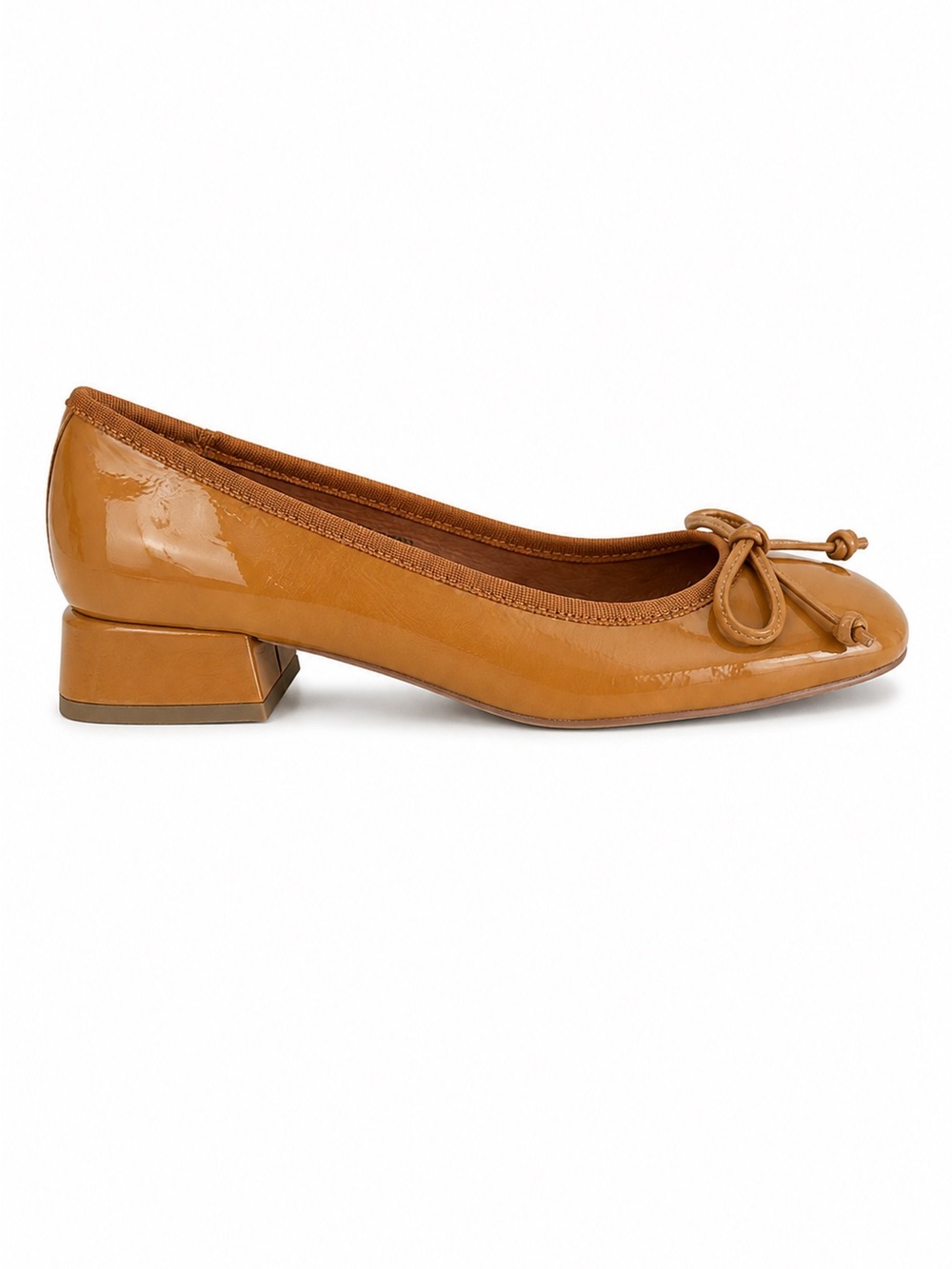 Bibi Lou Suzy Heeled Patent Ballet Pump Anthropologie Tan/Camel Size 36
